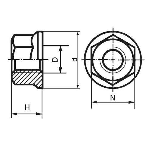Mutter sekskant M6MFT 8 FZB DIN 6923 flens, riflet